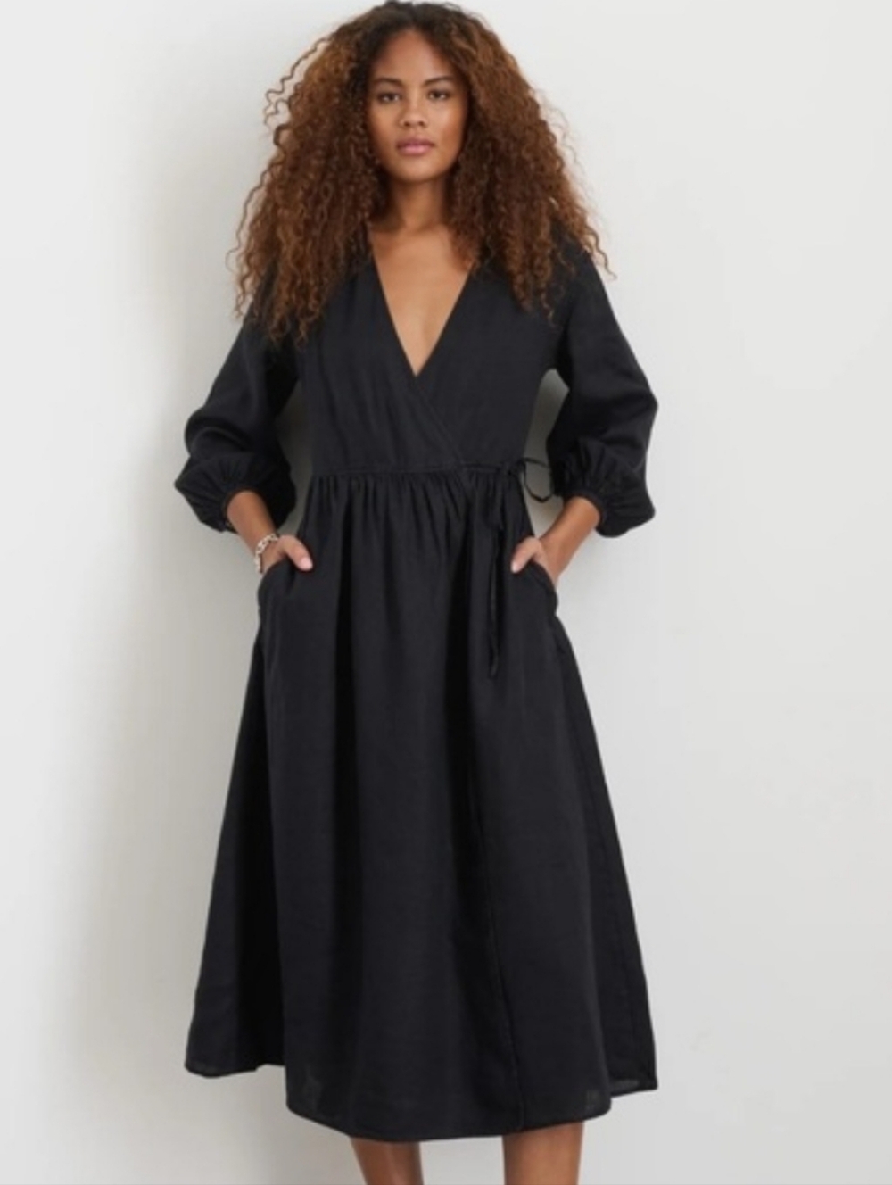 Alex Mill Lauren Long Sleeve Linen Dress In Black S NWT